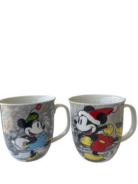 Disney Mickeys Vintage Holiday Ceramic Mugs Set Of 2 12 Oz Festive Christmas Mic